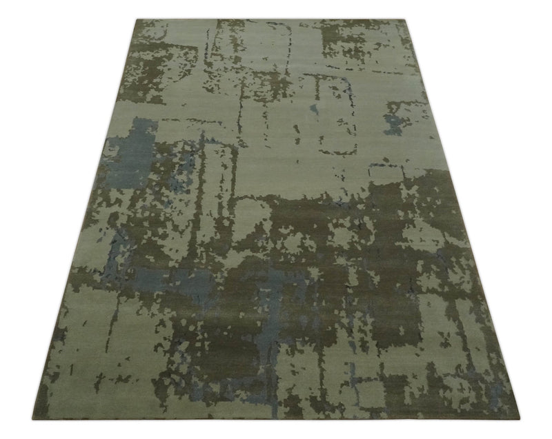 Modern abstract Beige, Olive and Gray 6x9 Hand Knotted Wool and Art Silk Area Rug - The Rug Decor