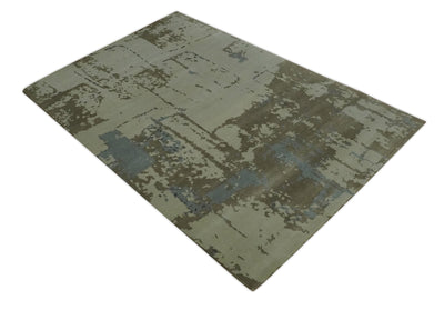 Modern abstract Beige, Olive and Gray 6x9 Hand Knotted Wool and Art Silk Area Rug - The Rug Decor