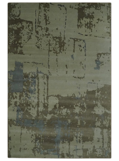 Modern abstract Beige, Olive and Gray 6x9 Hand Knotted Wool and Art Silk Area Rug - The Rug Decor