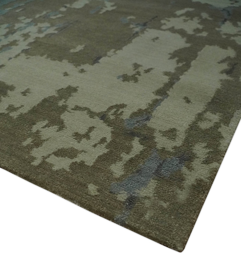 Modern abstract Beige, Olive and Gray 6x9 Hand Knotted Wool and Art Silk Area Rug - The Rug Decor