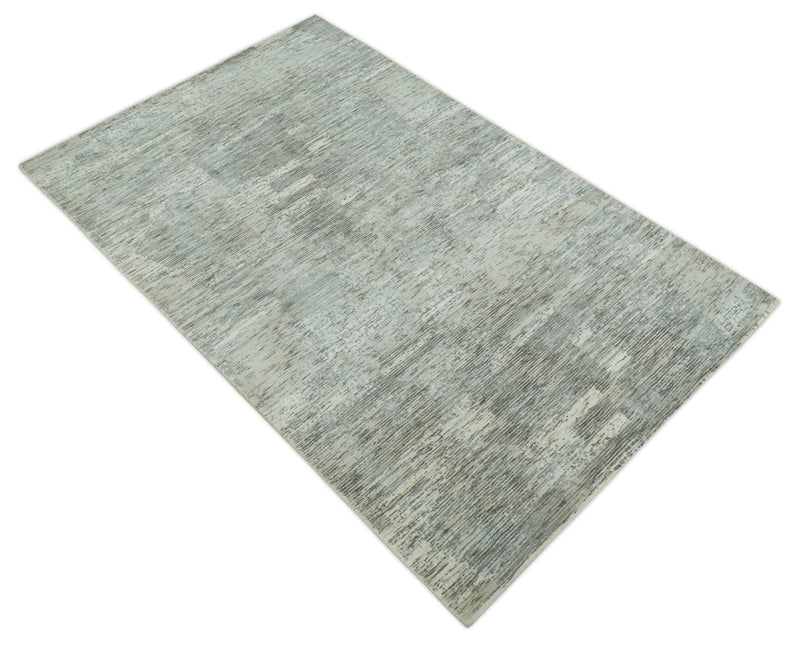 Modern Abstract Beige, silver, Gray and Charcoal 5x8 Hand loom Viscose Area Rug - The Rug Decor