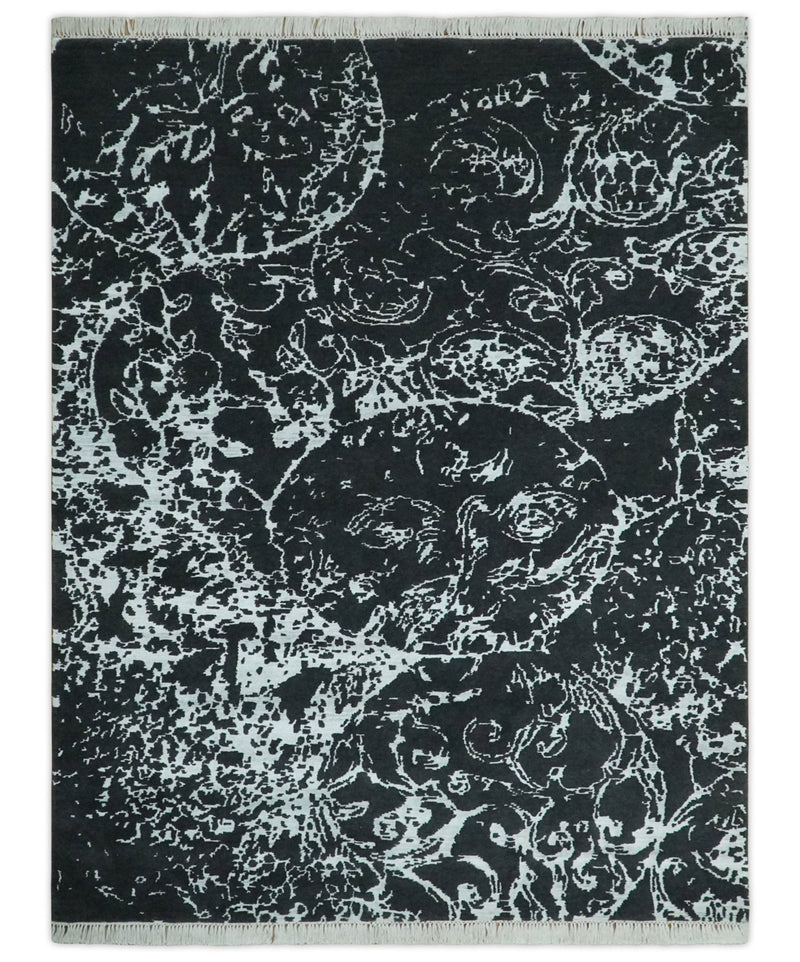Modern Abstract Black and Silver Hand Knotted 6x9 Wool and Bamboo silk Area Rug - The Rug Decor