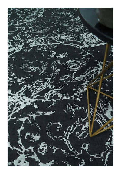 Modern Abstract Black and Silver Hand Knotted 6x9 Wool and Bamboo silk Area Rug - The Rug Decor