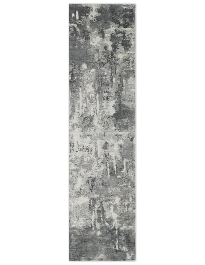Modern Abstract Blended wool and Art silk Ivory, Silver and Charcoal Hand Loomed Area Rug - The Rug Decor