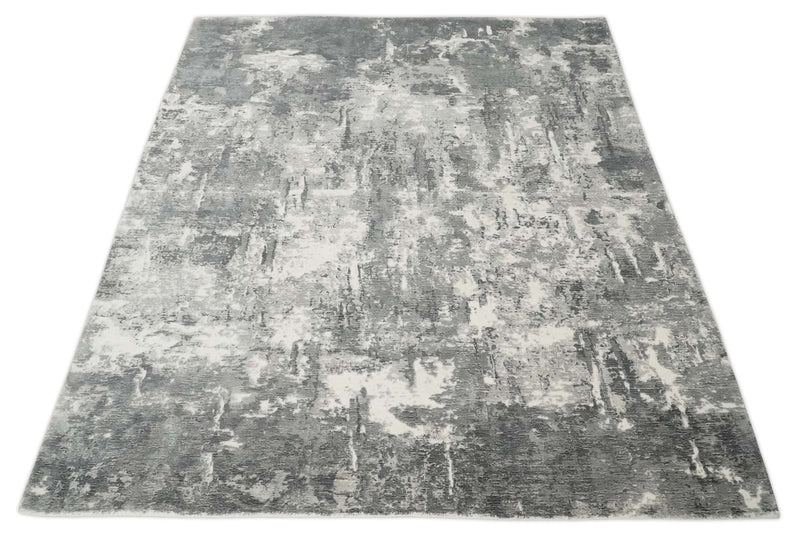 Modern Abstract Blended wool and Art silk Ivory, Silver and Charcoal Hand Loomed Area Rug - The Rug Decor