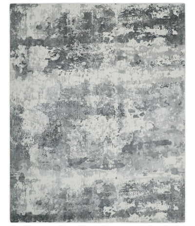 Modern Abstract Blended wool and Art silk Ivory, Silver and Charcoal Multi Size Hand Loomed Area Rug - The Rug Decor