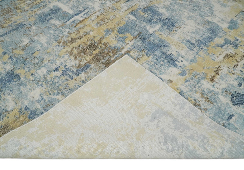 Modern Abstract Blended wool and Art silk Ivory, Teal and Beige Multi Size Hand Loomed Area Rug - The Rug Decor