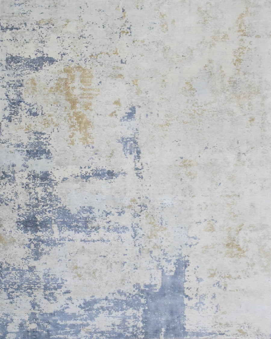 Modern Abstract Blue and Ivory Rug made with Art Silk | TRD10130 - The Rug Decor