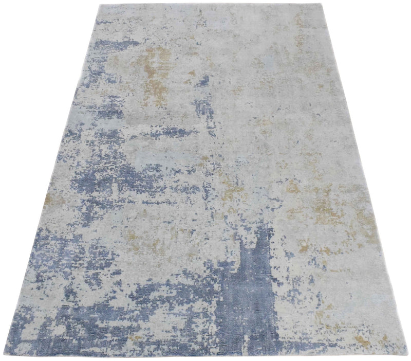 Modern Abstract Blue and Ivory Rug made with Art Silk | TRD10130 - The Rug Decor