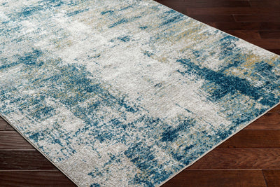 Modern Abstract Blue, Silver, Gray and Gold Area Rug - The Rug Decor