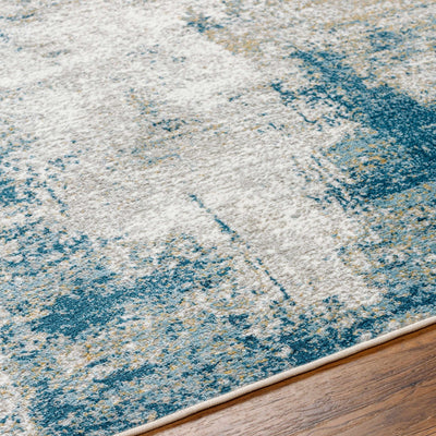 Modern Abstract Blue, Silver, Gray and Gold Area Rug - The Rug Decor