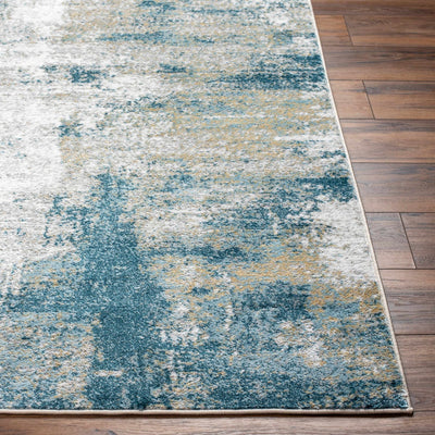 Modern Abstract Blue, Silver, Gray and Gold Area Rug - The Rug Decor