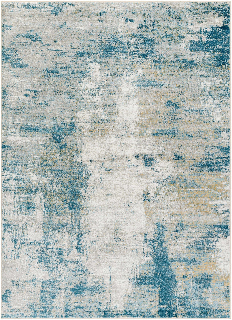 Modern Abstract Blue, Silver, Gray and Gold Area Rug - The Rug Decor