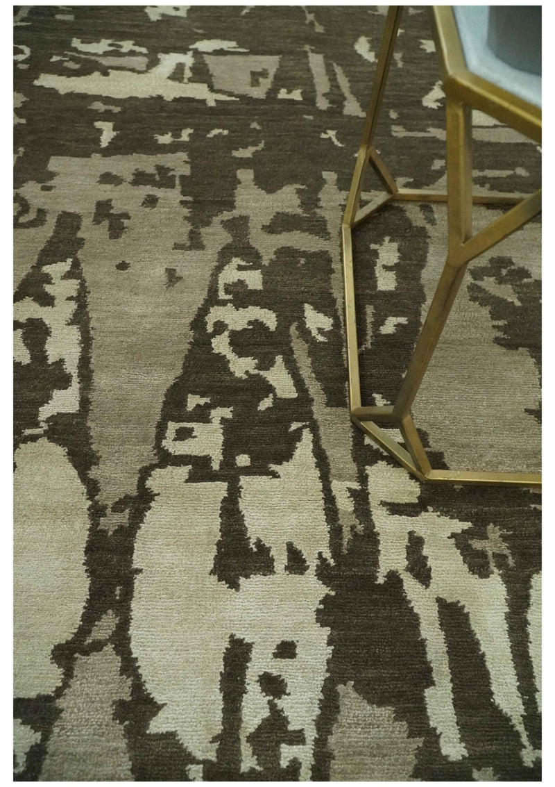 Modern Abstract Brownish - Green and Ivory Hand loom 6x9 wool and Art Silk Area Rug - The Rug Decor