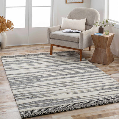 Modern Abstract Charcoal and Beige Hand Tufted Wool Area Rug - The Rug Decor