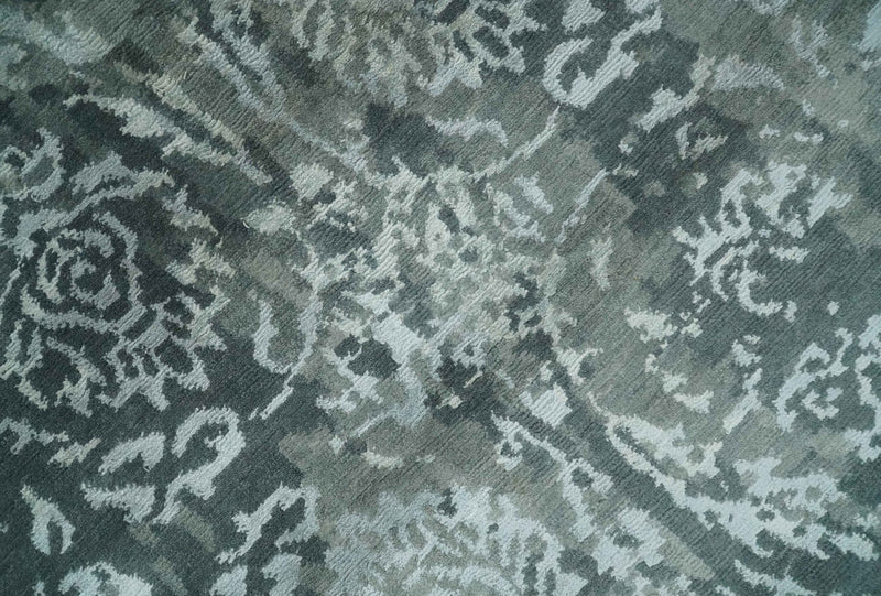 Modern Abstract Charcoal, Grey and Silver Hand Knotted 6x9.4 Floral Wool and Silk Area Rug - The Rug Decor