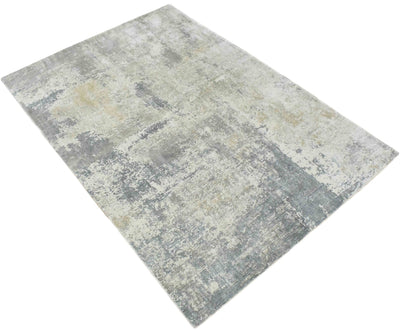 Modern Abstract Gray and Ivory Rug made with Art Silk | TRD10133 - The Rug Decor