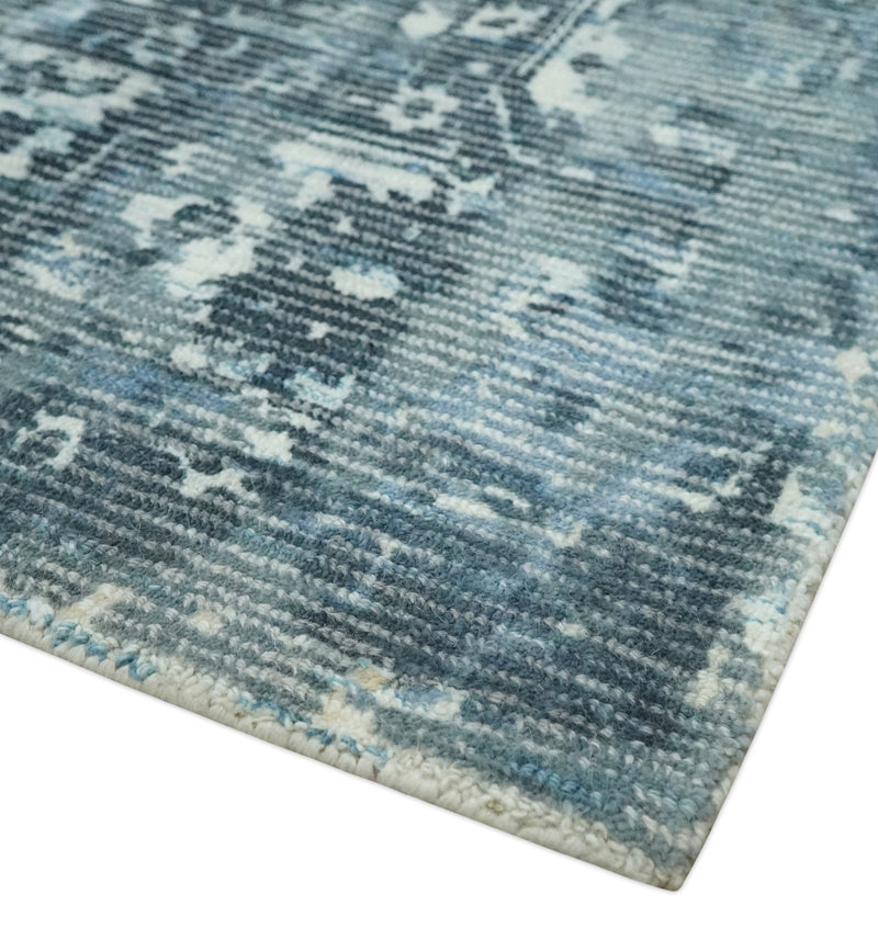 Modern Abstract Gray, Blue, Charcoal and Ivory 5x8 Hand loom wool and Viscose Area Rug - The Rug Decor