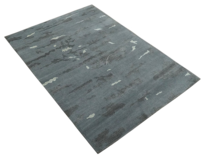 Modern Abstract Gray, Charcoal and Ivory Hand knotted 5x7 wool and Art Silk Area Rug - The Rug Decor