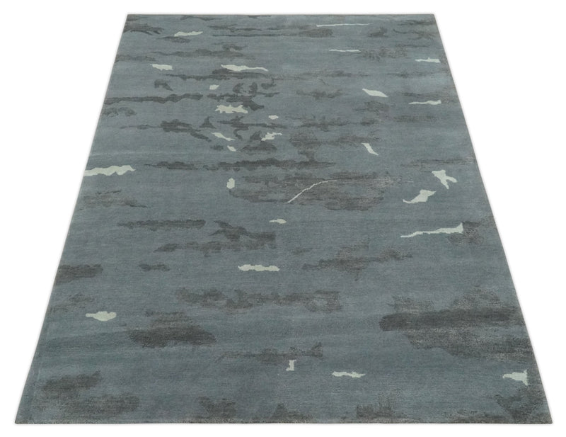 Modern Abstract Gray, Charcoal and Ivory Hand knotted 5x7 wool and Art Silk Area Rug - The Rug Decor