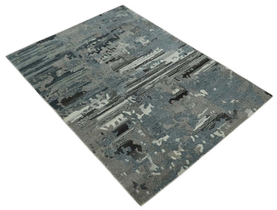 Modern Abstract Gray, Ivory and Charcoal Hand loom 5x7 wool area Rug - The Rug Decor