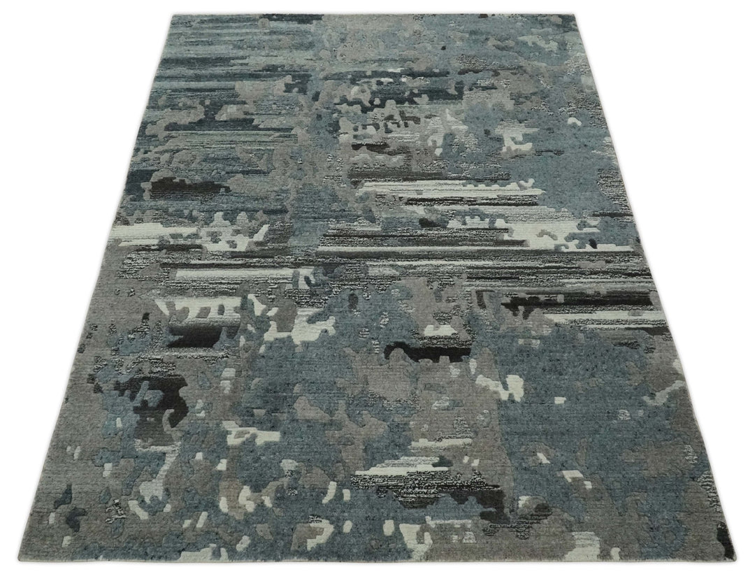 Modern Abstract Gray, Ivory and Charcoal Hand loom 5x7 wool area Rug - The Rug Decor