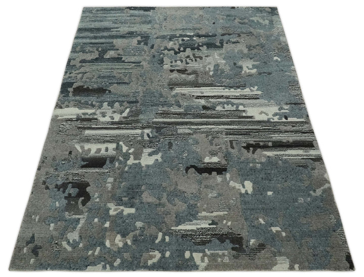 Modern Abstract Gray, Ivory and Charcoal Hand loom 5x7 wool area Rug - The Rug Decor