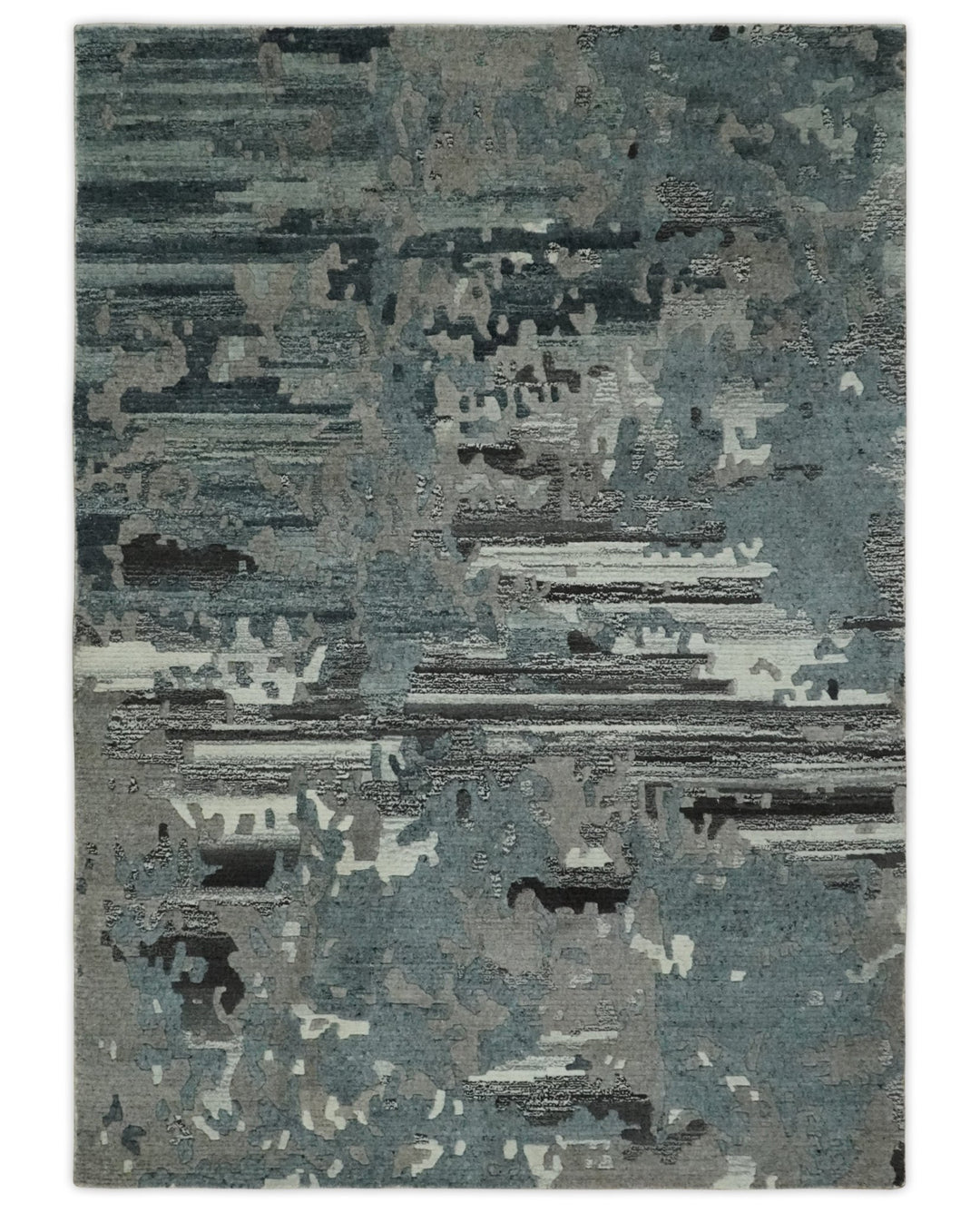 Modern Abstract Gray, Ivory and Charcoal Hand loom 5x7 wool area Rug - The Rug Decor