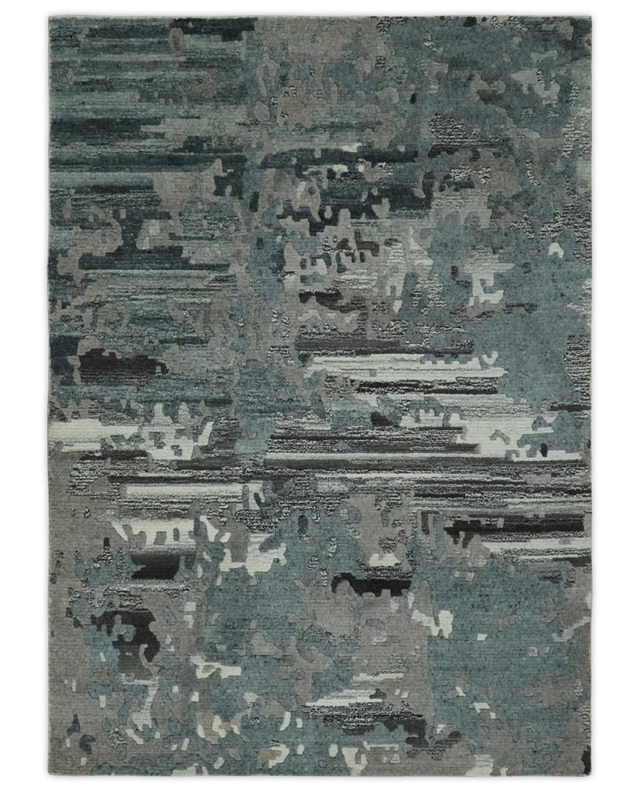 Modern Abstract Gray, Ivory and Charcoal Hand loom 5x7 wool area Rug - The Rug Decor