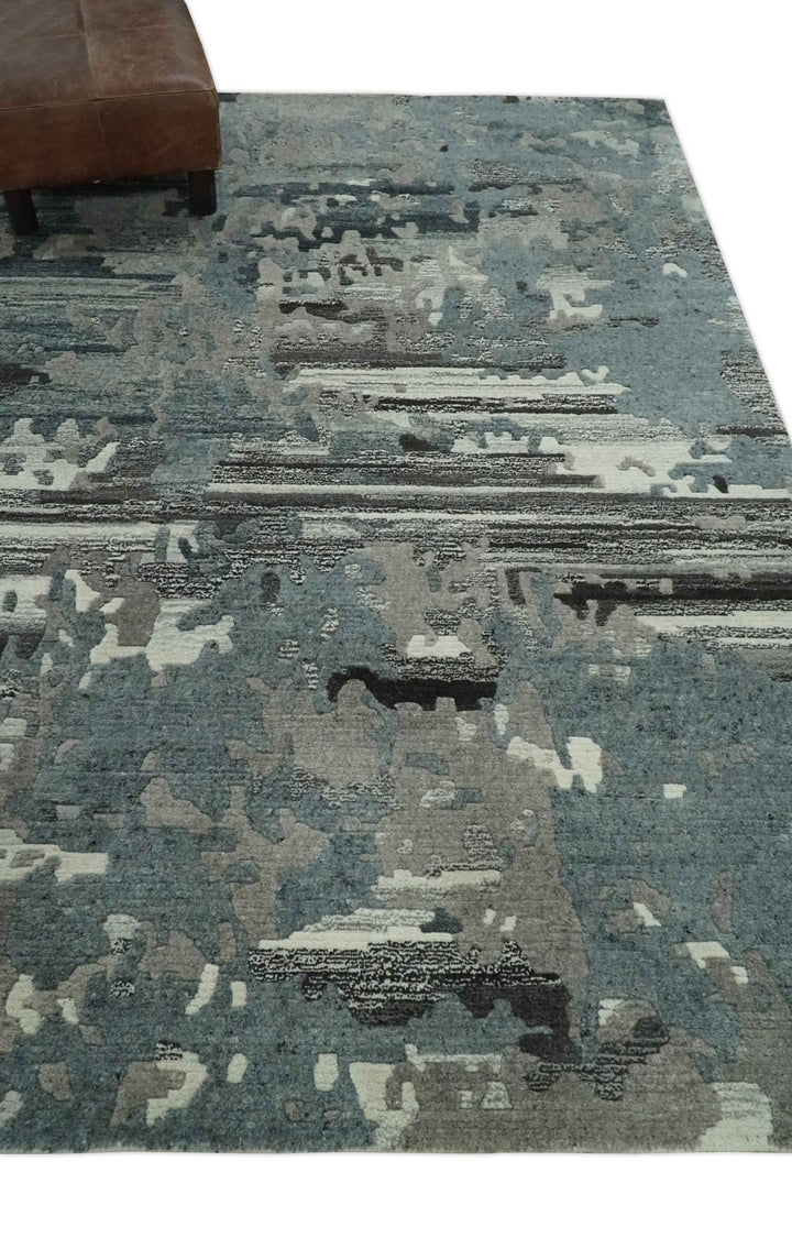Modern Abstract Gray, Ivory and Charcoal Hand loom 5x7 wool area Rug - The Rug Decor