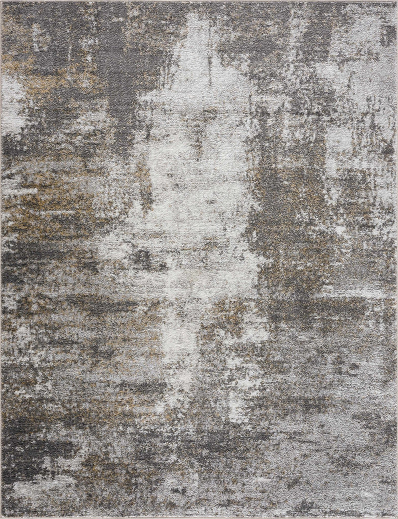 Modern Abstract Gray, Off White and Mustard Medium Pile Washable Area Rug - The Rug Decor