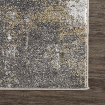 Modern Abstract Gray, Off White and Mustard Medium Pile Washable Area Rug - The Rug Decor