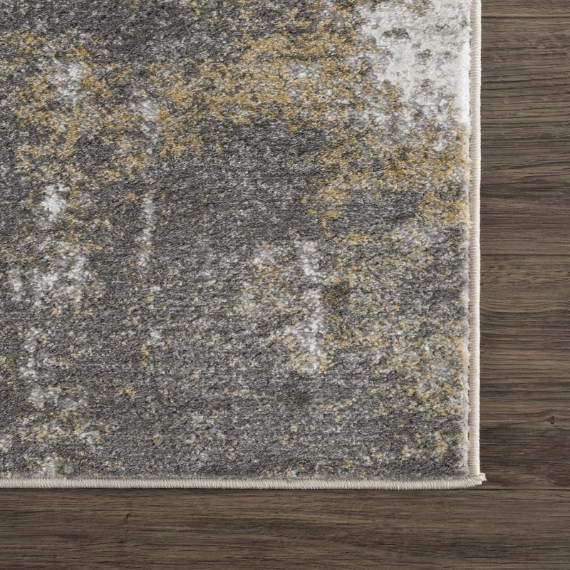 Modern Abstract Gray, Off White and Mustard Medium Pile Washable Area Rug - The Rug Decor