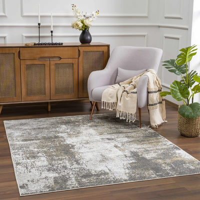 Modern Abstract Gray, Off White and Mustard Medium Pile Washable Area Rug - The Rug Decor