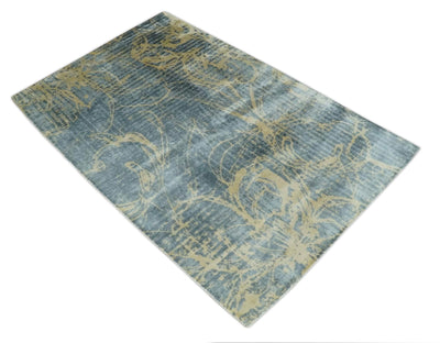 Modern Abstract Gray, Olive and Beige 5x8 Hand loom Viscose Area Rug - The Rug Decor
