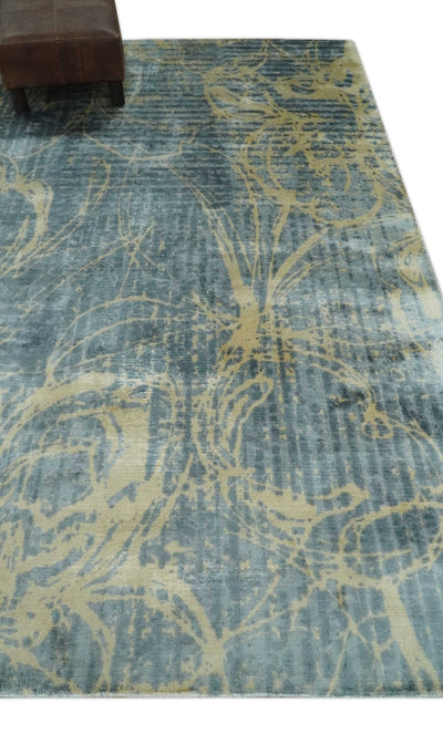 Modern Abstract Gray, Olive and Beige 5x8 Hand loom Viscose Area Rug - The Rug Decor