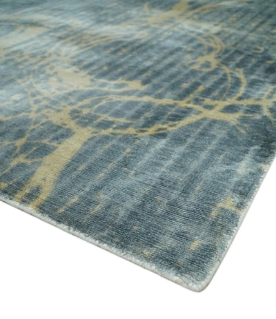 Modern Abstract Gray, Olive and Beige 5x8 Hand loom Viscose Area Rug - The Rug Decor