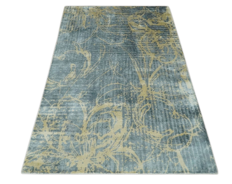 Modern Abstract Gray, Olive and Beige 5x8 Hand loom Viscose Area Rug - The Rug Decor