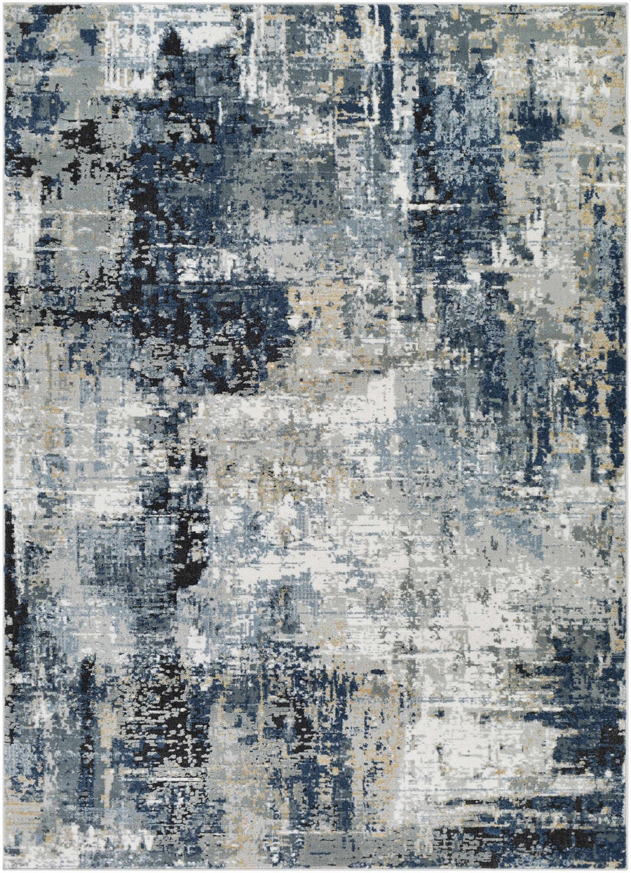 Modern abstract Gray, Silver, Blue and Charcoal Contemporary Area Rug - The Rug Decor