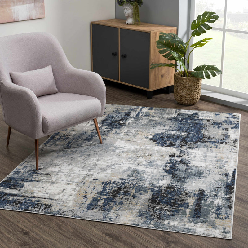 Modern abstract Gray, Silver, Blue and Charcoal Contemporary Area Rug - The Rug Decor