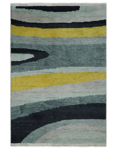 Modern Abstract Gray, Silver, Gold and Charcoal Hand loom 4x6 wool area Rug - The Rug Decor