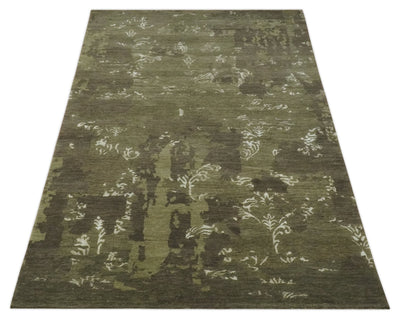 Modern Abstract Green and Silver Hand loom wool and Art Silk Area Rug - The Rug Decor