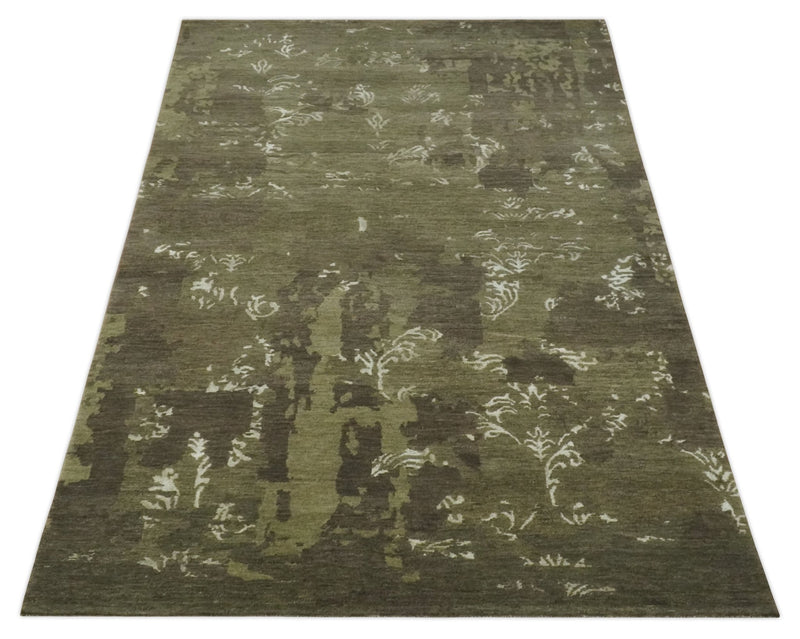 Modern Abstract Green and Silver Hand loom wool and Art Silk Area Rug - The Rug Decor