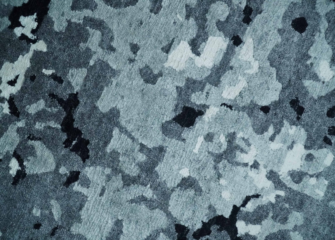 Modern Abstract Hand Knotted 8x10 Ivory, Gray, Charcoal and Black Wool and Blended Silk Area Rug | AE22810 - The Rug Decor