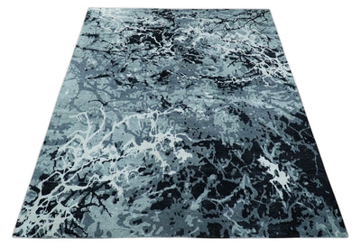 Modern Abstract Hand Knotted 8x10 Ivory, Gray, Charcoal and Black Wool and Blended Silk Area Rug | AE22810 - The Rug Decor