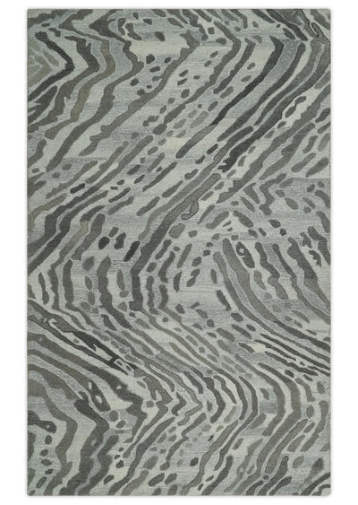 Modern Abstract Hand Tufted 2x3, 3x5, 5x8, 6x9, 8x10 and 9x12 Natural Wool Beige, Gray and Silver Area Rug | MIR2 - The Rug Decor