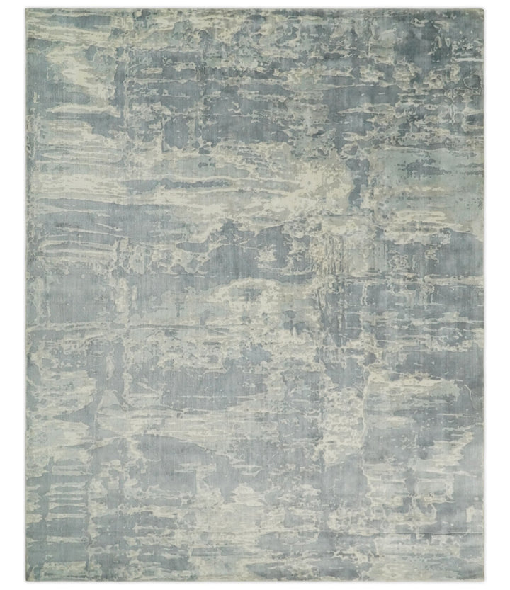 Modern Abstract Handmade 8x10 Beige and Gray Bamboo Silk Area Rug | QT20 - The Rug Decor