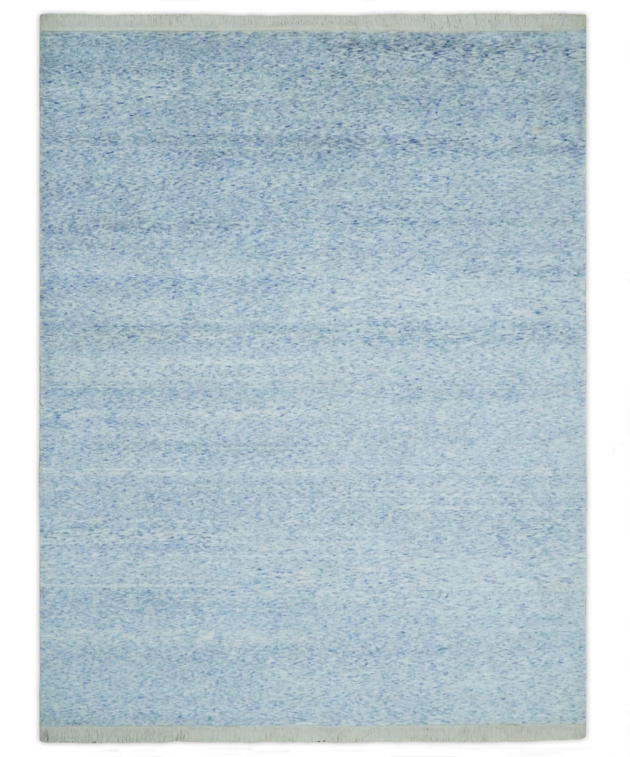 Modern Abstract Ivory and Blue 5.6x8 Hand Knotted Bamboo Silk Area Rug - The Rug Decor