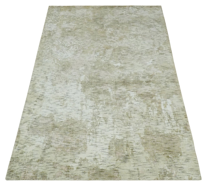 Modern Abstract Ivory, Green and Charcoal 5x8 Hand loom Wool and Viscose Area Rug - The Rug Decor