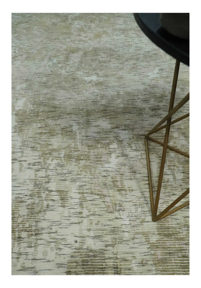 Modern Abstract Ivory, Green and Charcoal 5x8 Hand loom Wool and Viscose Area Rug - The Rug Decor